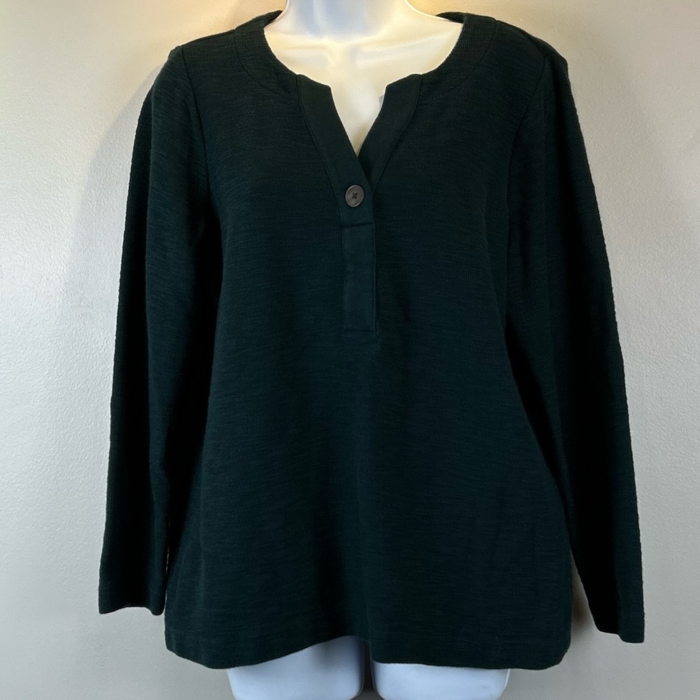 Pure Jill Organic Cotton Textured One Button Top Womens‎ Med Petite Spruce Green